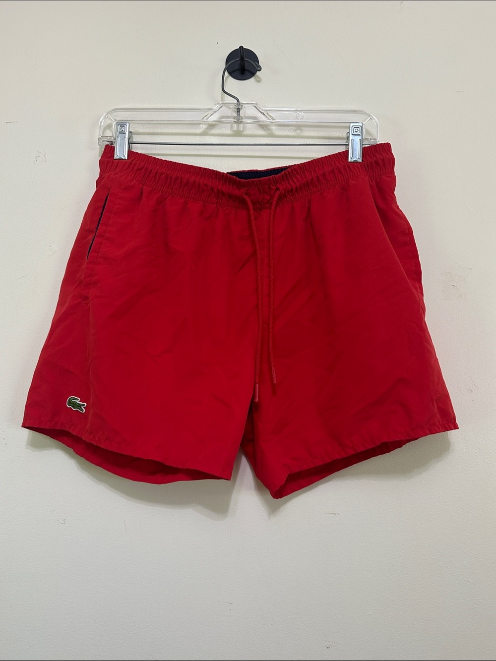 Lacoste Men's Bright Red Swim Trunks with Croc Logo
